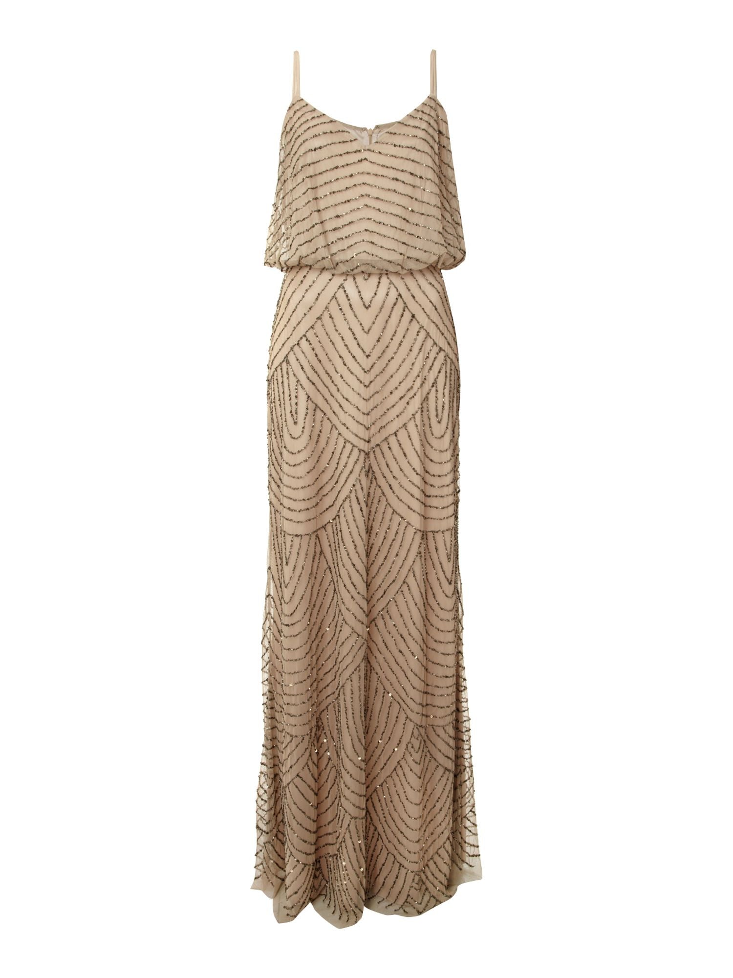 Adrianna Papell Art Deco Beaded Blouson Gown - Taupe Pink