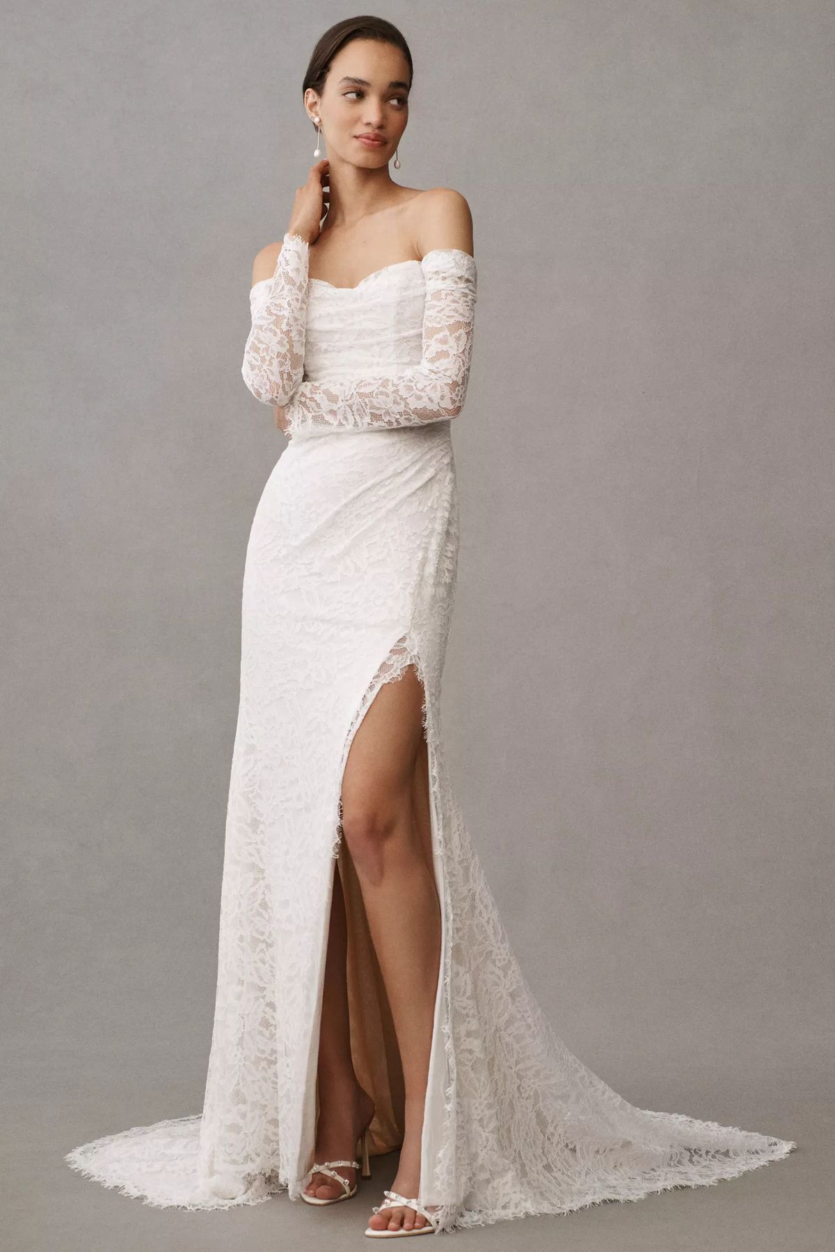 jenny yoo long sleeve dress Jenny by Jenny Yoo Iris Long-Sleeve V-Neck Satin Wedding Gown