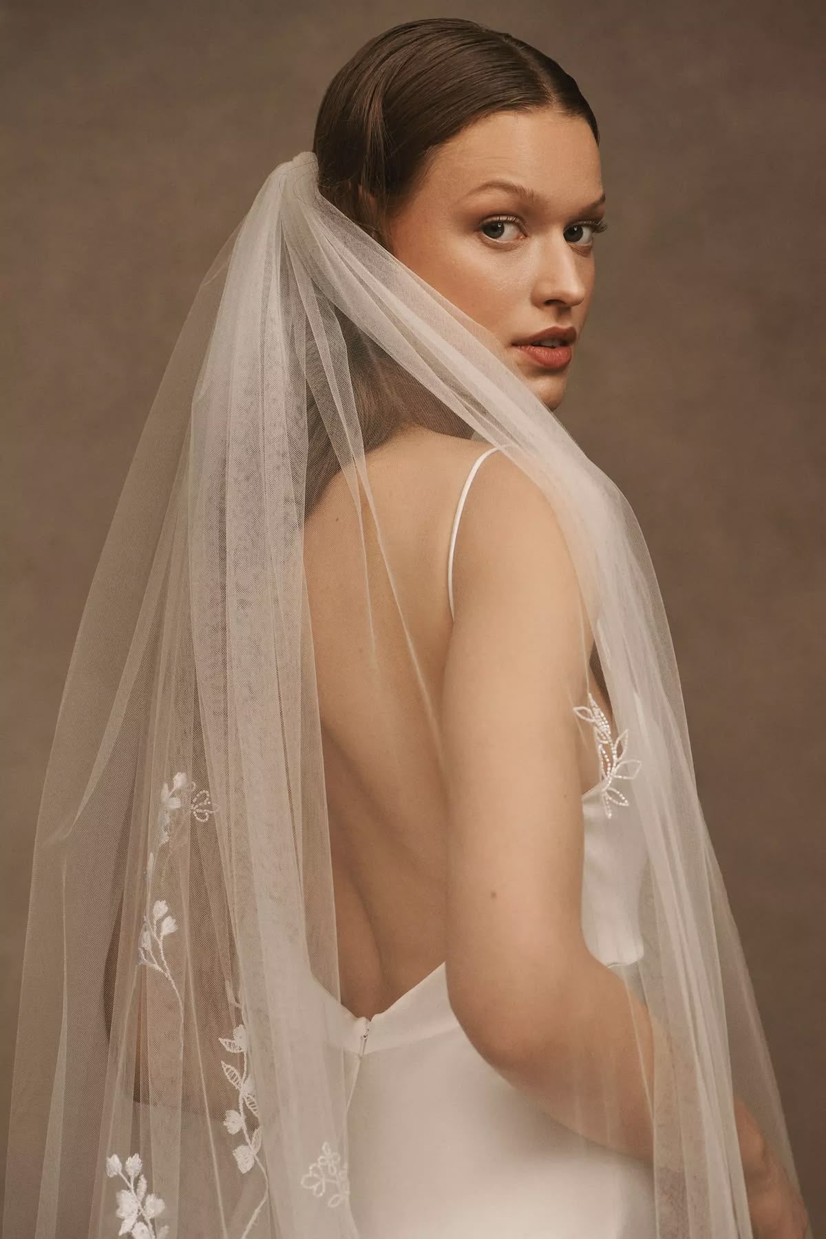 Theia Jasper Embroidered Cathedral Veil - Ivory Floral