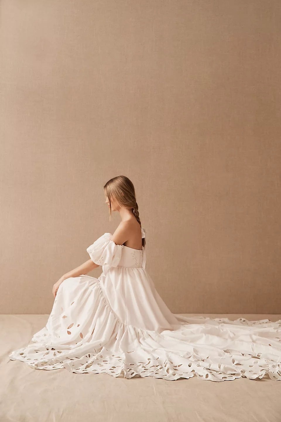 bhldn off the shoulder wedding dress BABARONI Tulle Lace Ivory/Champagne Wedding Dresses A-line Off Shoulder Short Sleeve With Slit Sweep Train, Ivory/Champagne / US0