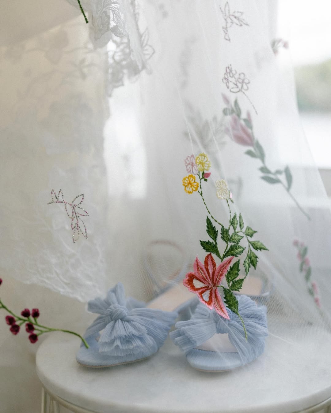 Theia Jasper Embroidered Cathedral Veil - Multi Color