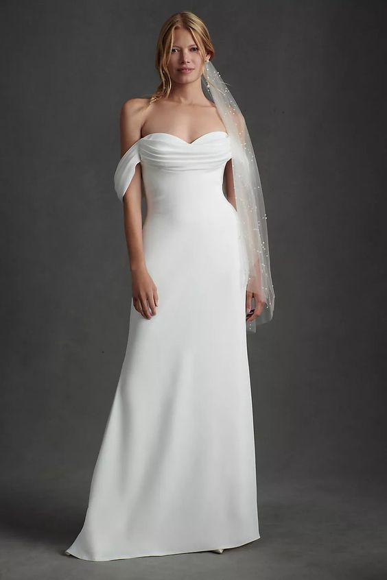 tadashi shoji off the shoulder wedding dress Tadashi Shoji Amy Gown