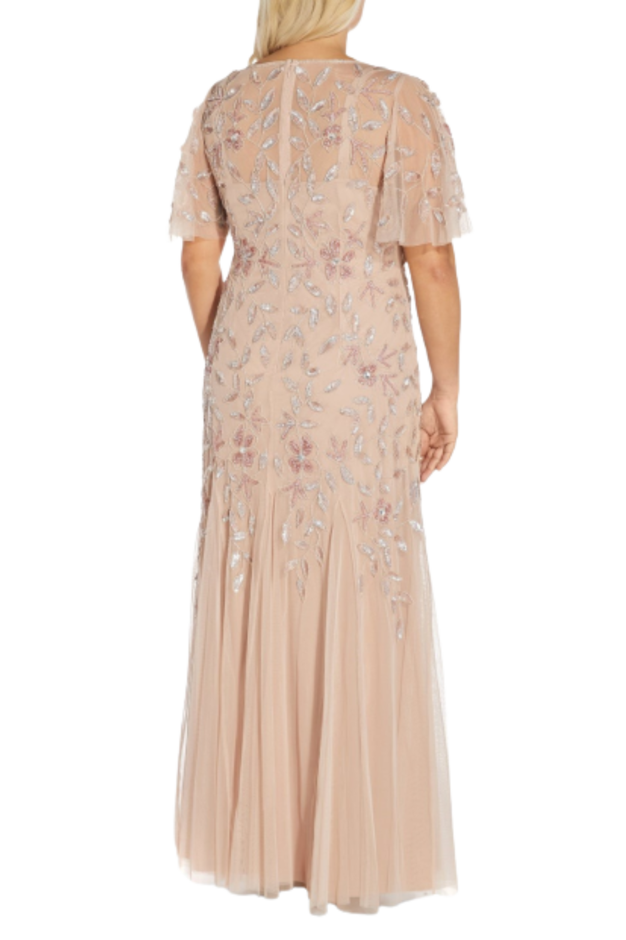 Adrianna Papell Floral Beaded Gown - Blush