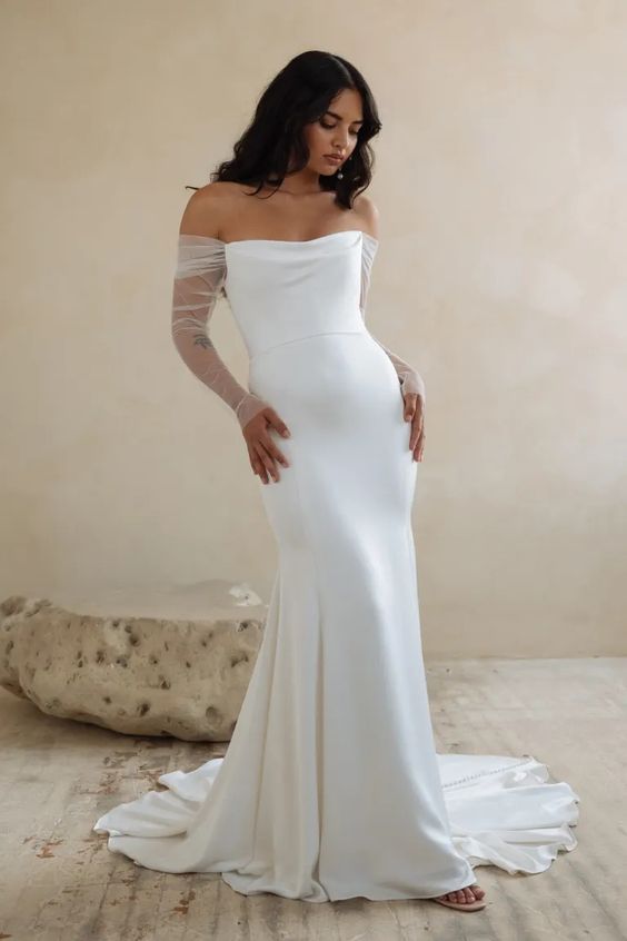 jenny yoo long sleeve dress Jenny by Jenny Yoo Iris Long-Sleeve V-Neck Satin Wedding Gown