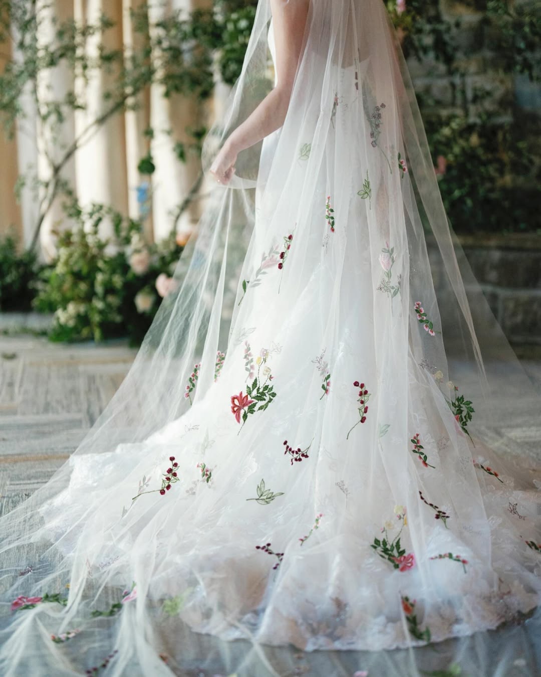 Theia Jasper Embroidered Cathedral Veil - Multi Color