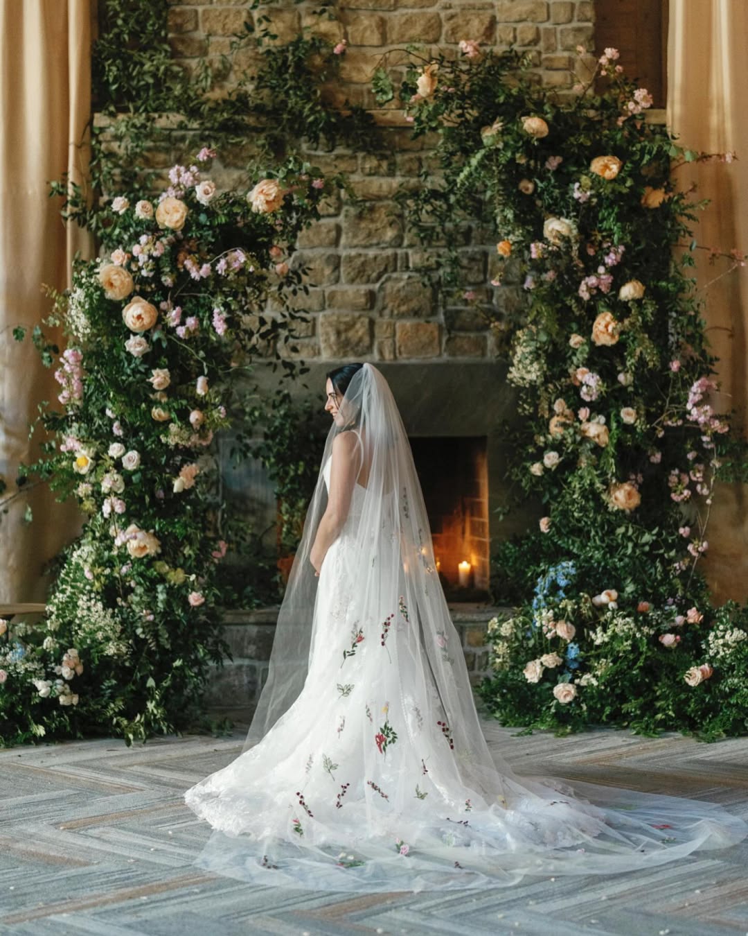 Theia Jasper Embroidered Cathedral Veil - Multi Color