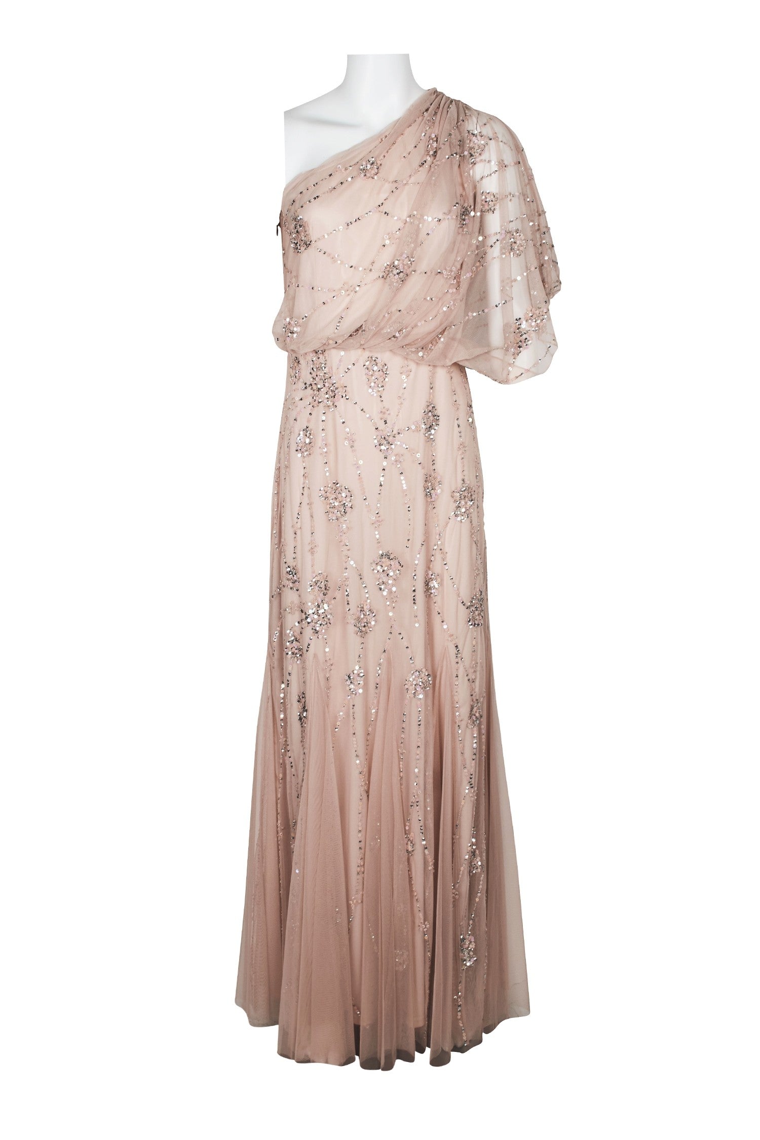 Adrianna Papell One Shoulder Beaded Gown - Blush