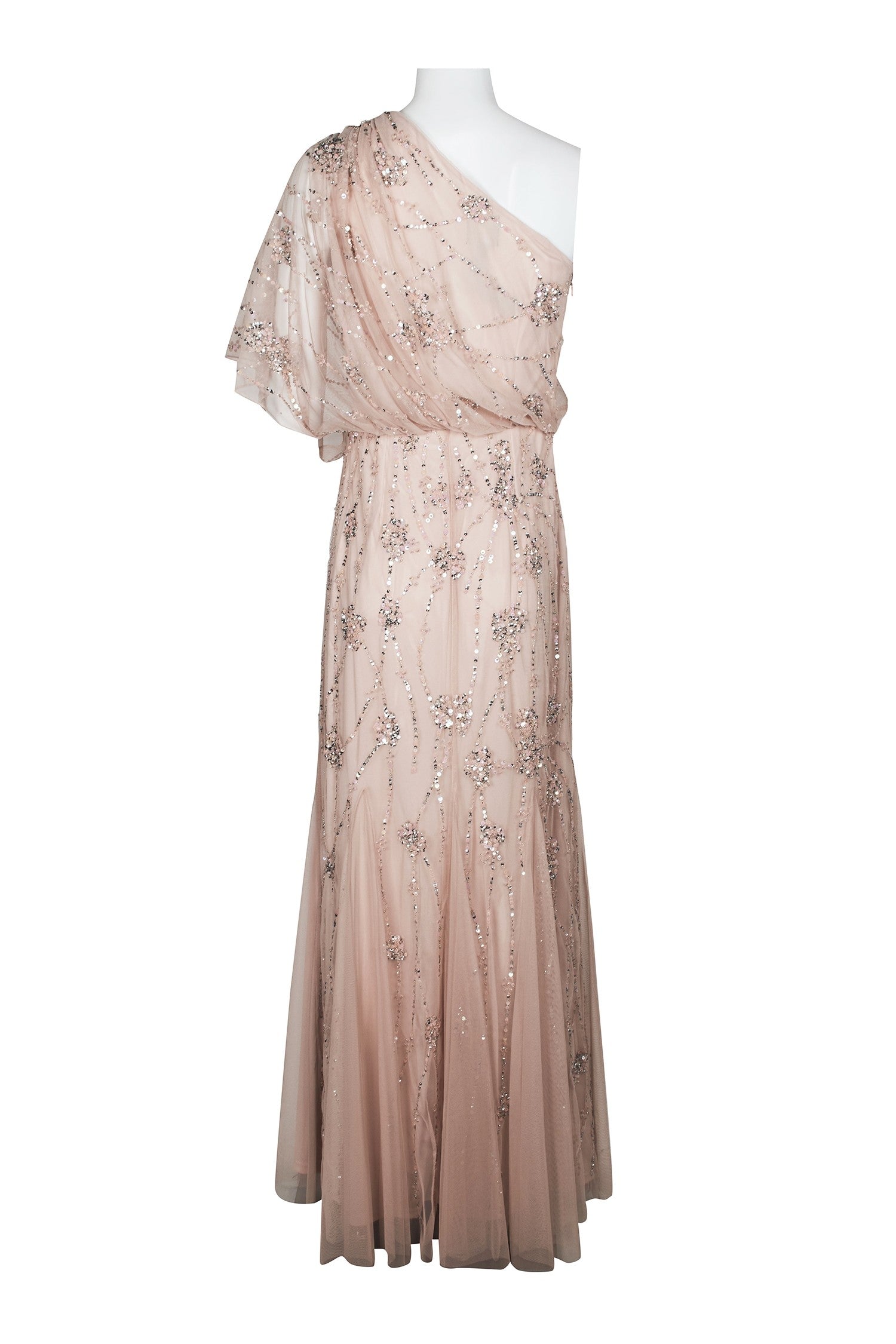 Adrianna Papell One Shoulder Beaded Gown - Blush Adrianna Papell One Shoulder Beaded Gown - Blush
