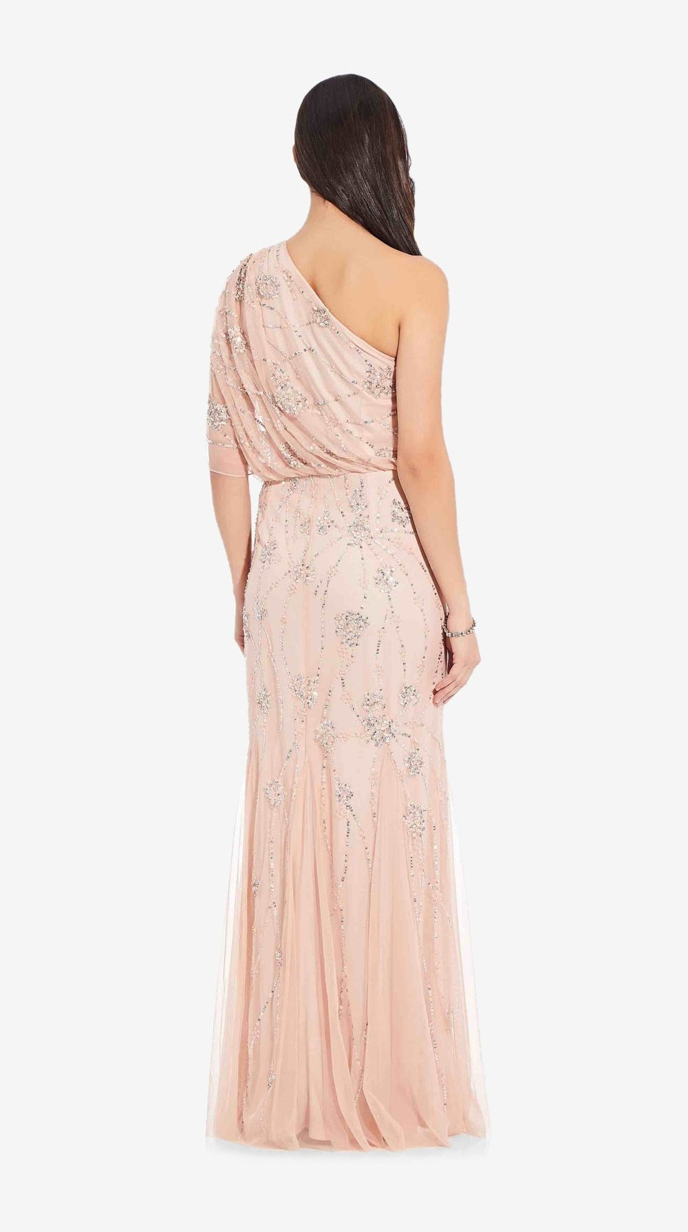 Adrianna Papell One Shoulder Beaded Gown - Blush - Adinas Bridal Adrianna Papell One Shoulder Beaded Gown - Blush - Adinas Bridal