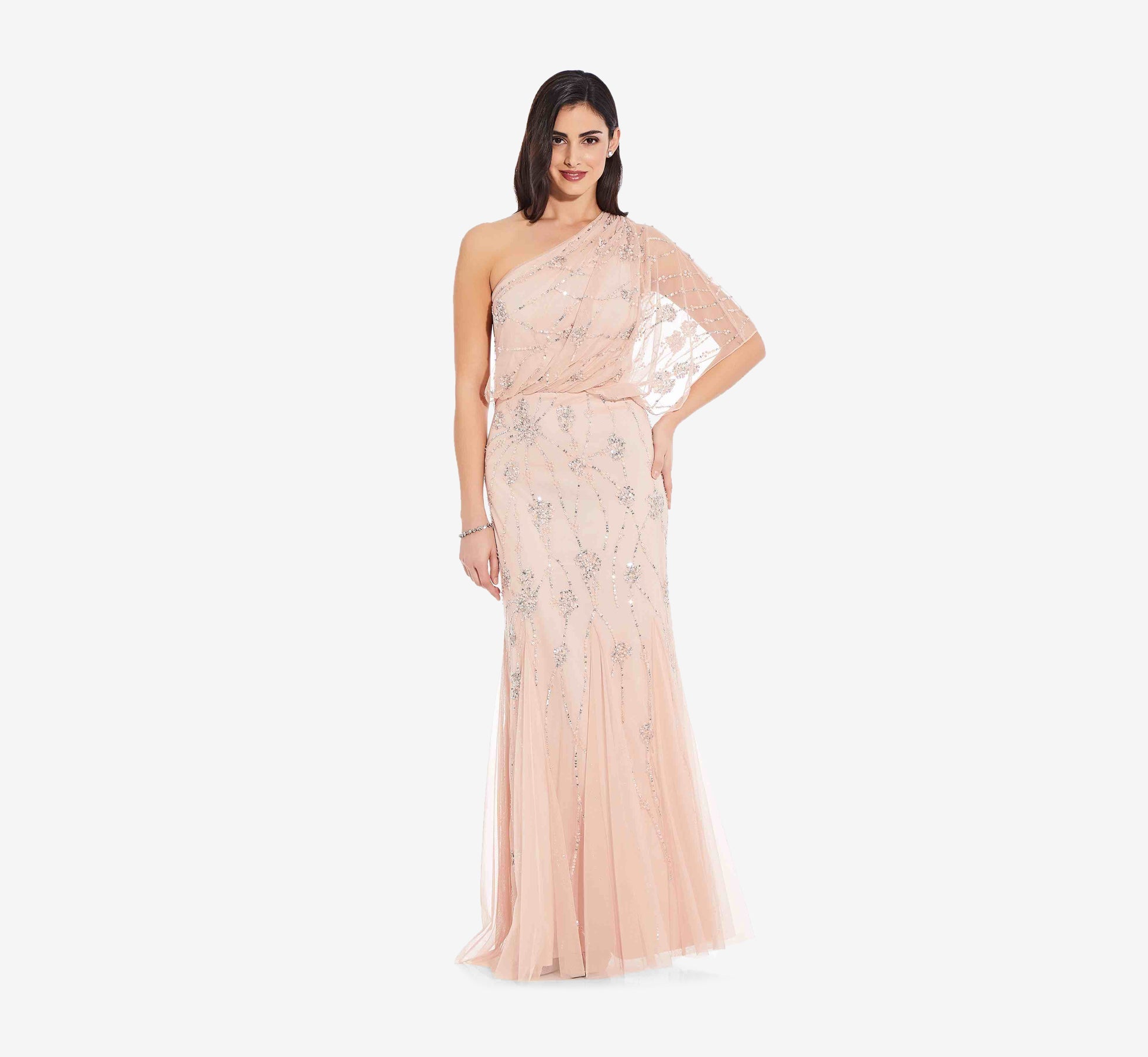 adrianna papell blush sequin dress Adrianna Papell Cap Sleeve Pearly Sequin Cocktail Dress