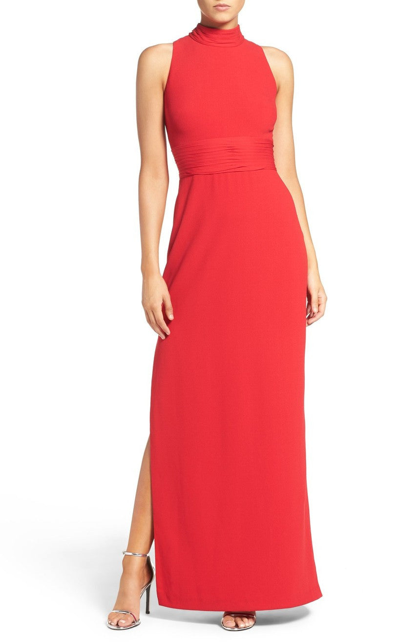 Aidan Mattox Chiffon High Neck Sleeveless Gown - Garnet Red Aidan Mattox Chiffon High Neck Sleeveless Gown - Garnet Red