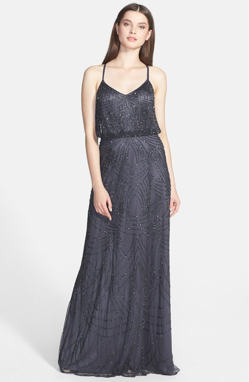 Adrianna Papell Beaded Chiffon Blouson Gown - Gunmetal Adrianna Papell Beaded Chiffon Blouson Gown - Gunmetal