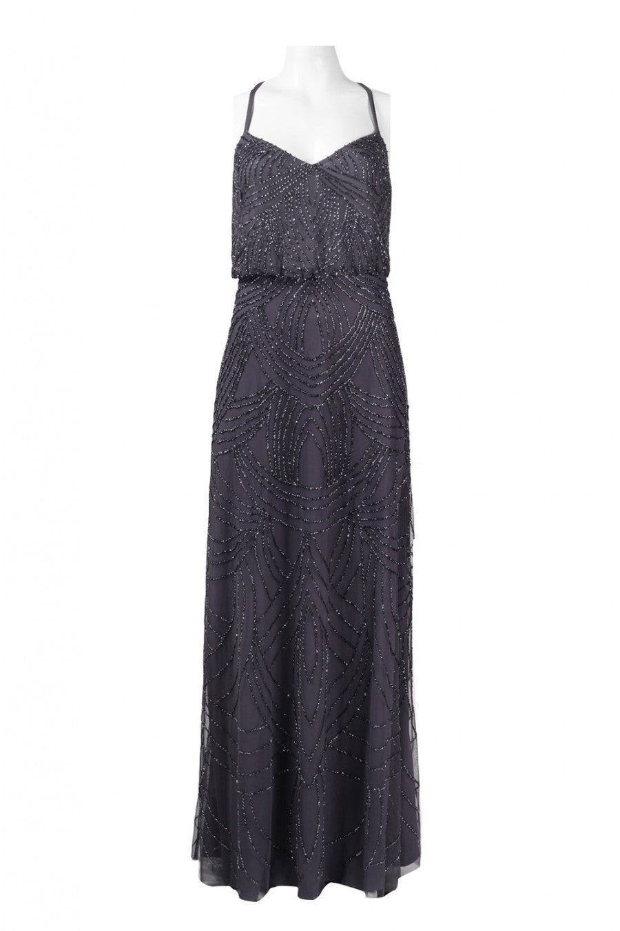 Adrianna Papell Beaded Chiffon Blouson Gown - Gunmetal - Adinas Bridal Adrianna Papell Beaded Chiffon Blouson Gown - Gunmetal - Adinas Bridal
