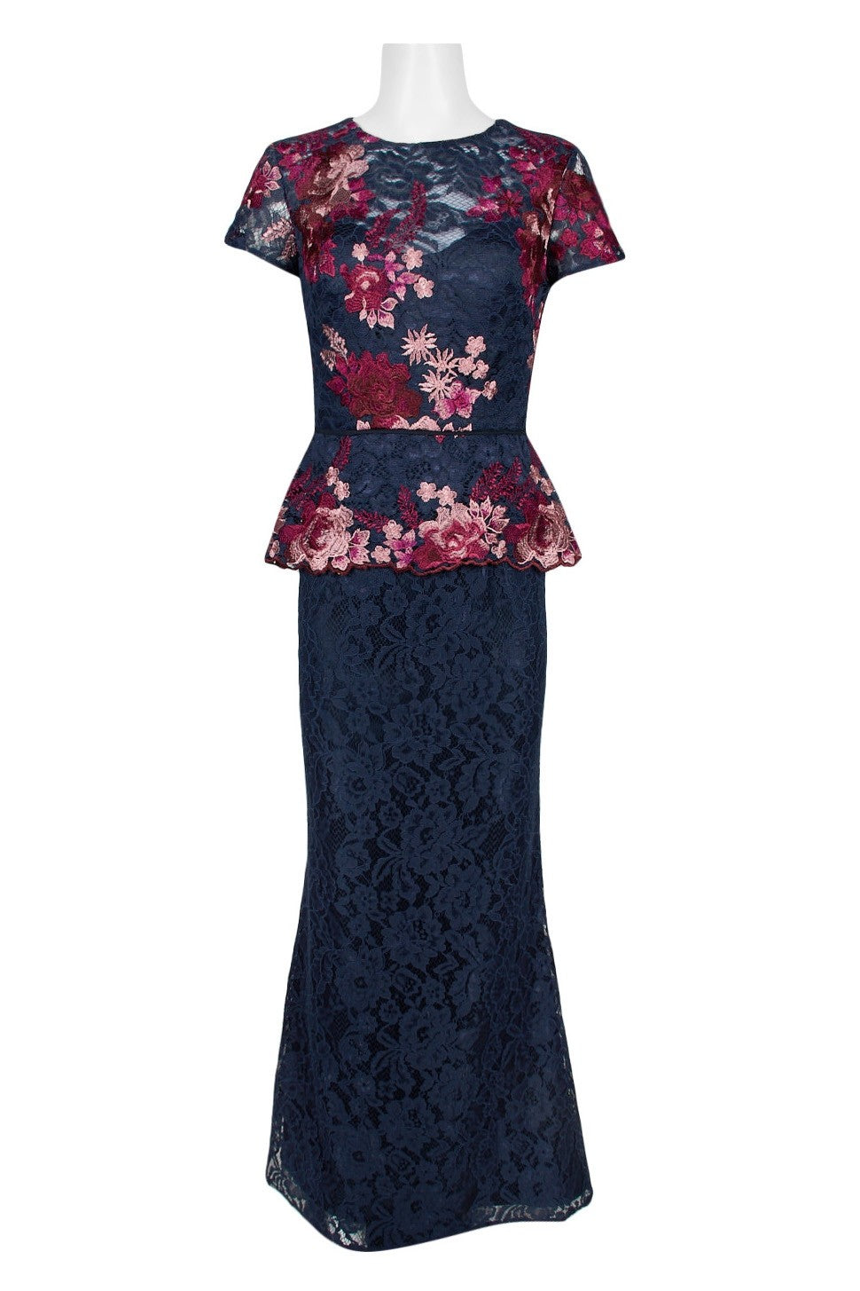 JS Collections Lace Peplum Dress - Navy Fuchsia