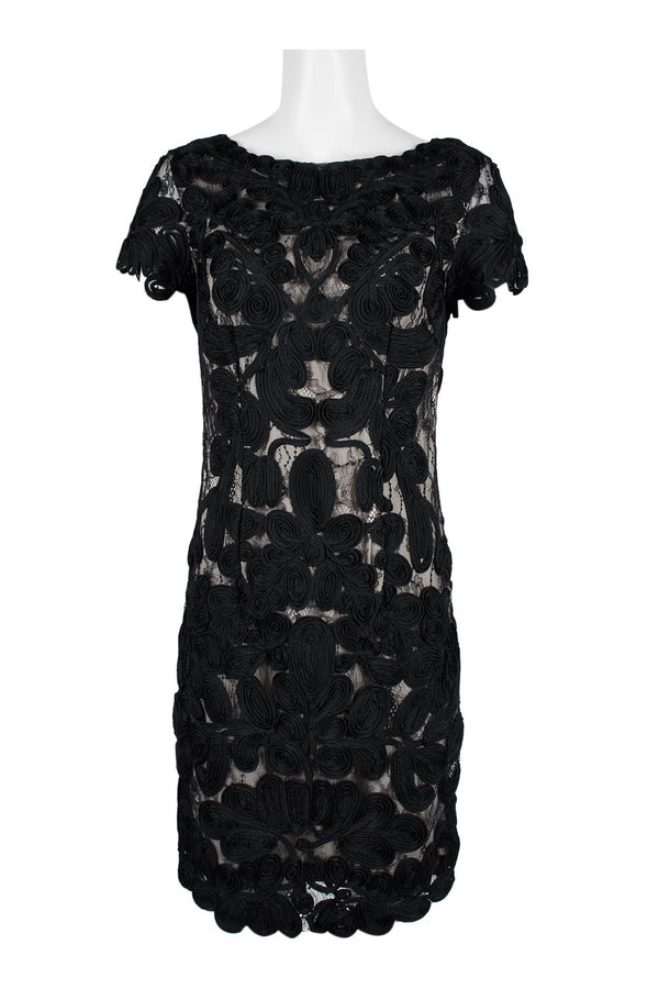 JS Collections Two-Tone Lace Embroidery Cocktail Dress Black/ VANILLA JS Collections Two-Tone Lace Embroidery Cocktail Dress Black/ VANILLA