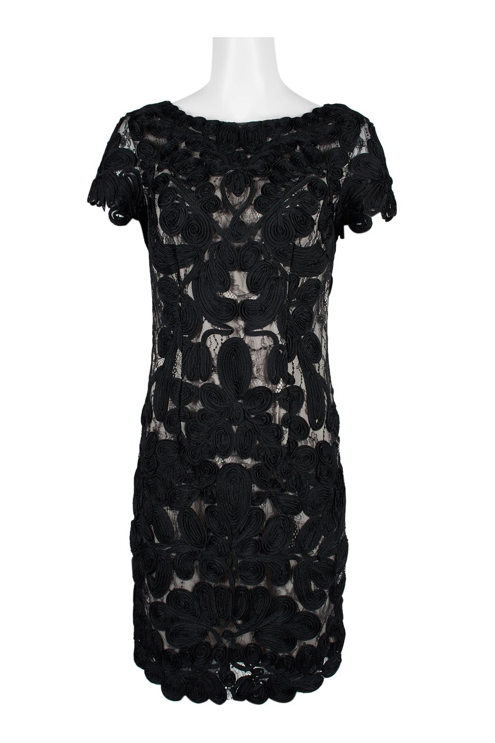 JS Collections Two-Tone Lace Embroidery Cocktail Dress Black/ VANILLA JS Collections Two-Tone Lace Embroidery Cocktail Dress Black/ VANILLA