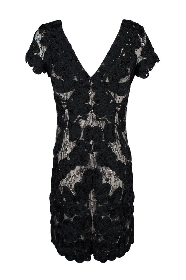 JS Collections Two-Tone Lace Embroidery Cocktail Dress Black/ VANILLA