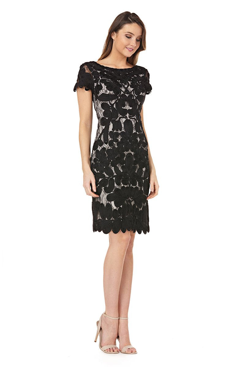 JS Collections Two-Tone Lace Embroidery Cocktail Dress Black/ VANILLA