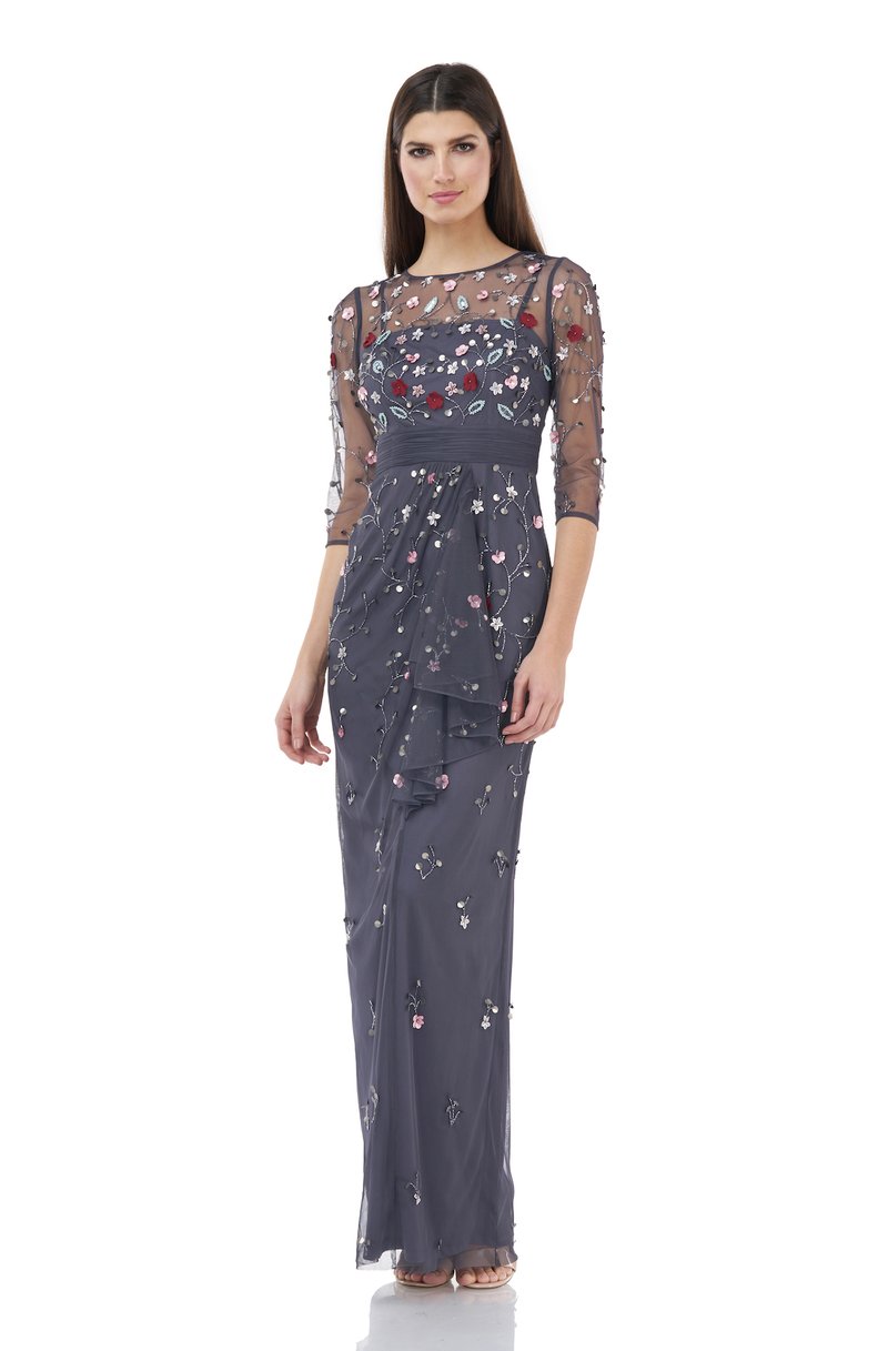 JS Collections Floral Beaded Gown - Charcoal Multi - Adinas Bridal