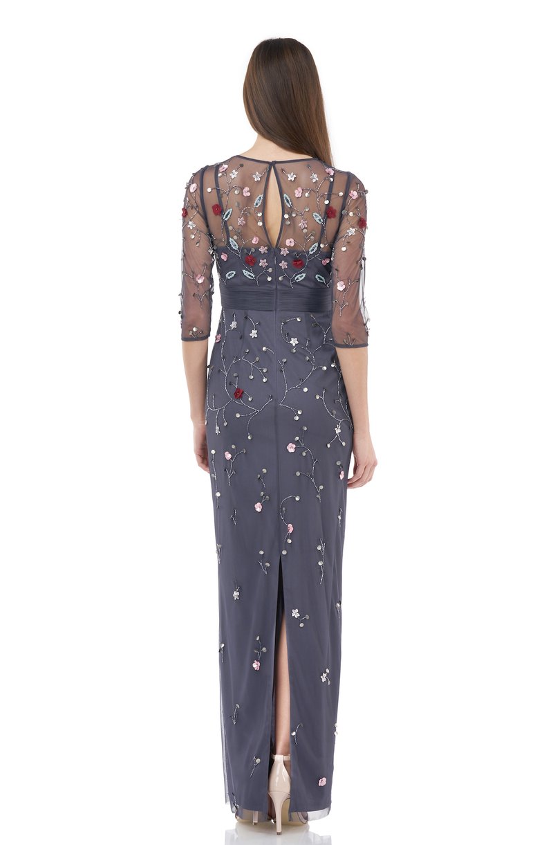 JS Collections Floral Beaded Gown - Charcoal Multi