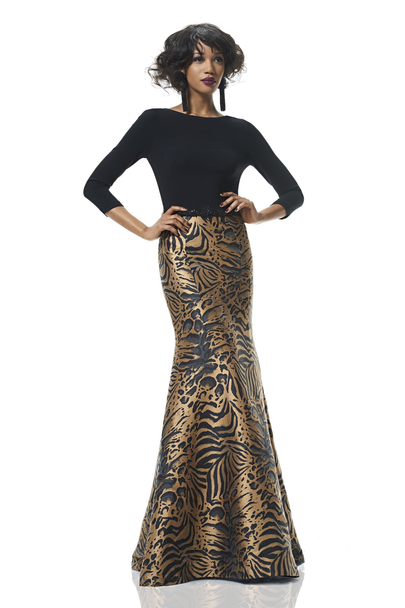 Black Luxury Beaded Long Sleeve Mermaid Open-Back Prom Dress, FC1716 –  OkBridal