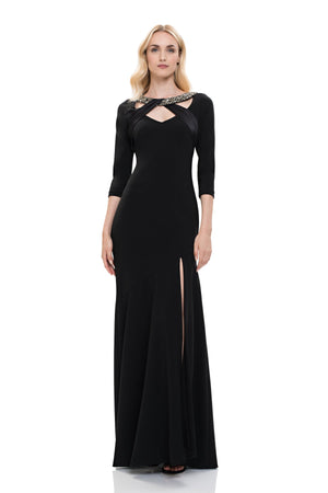 Theia 883890 3/4 Sleeve V-Neck Dress - Black