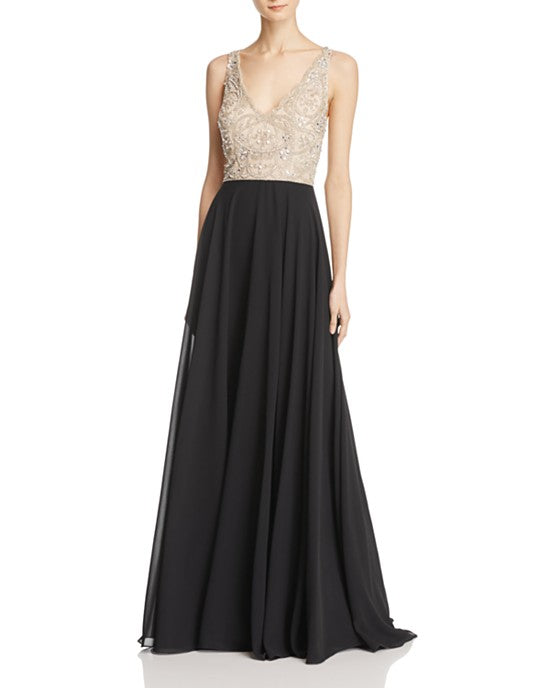 BHLDN Aidan Mattox Regina Gown Champagne Black Adinas Bridal