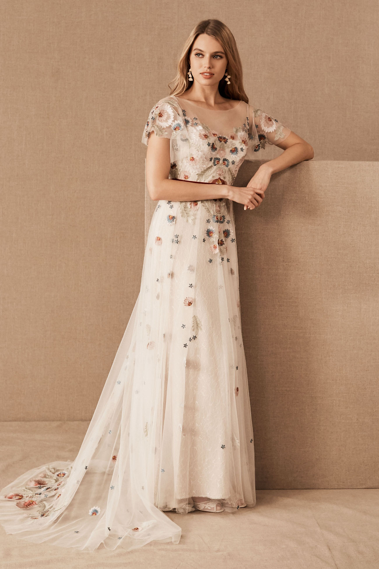 BHLDN Willowby Heartleaf Gown - Ivory Multi