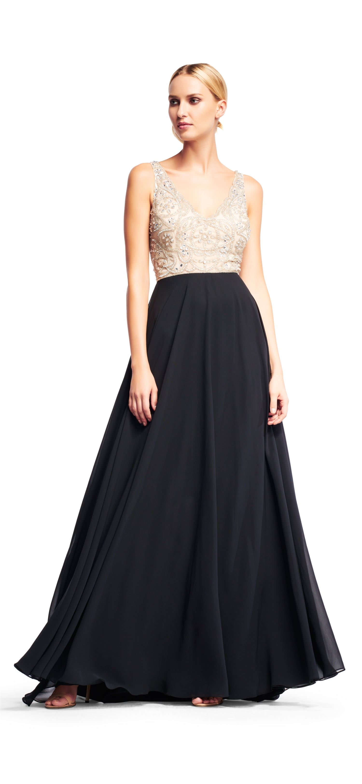 aidan mattox champagne dress Aidan Mattox