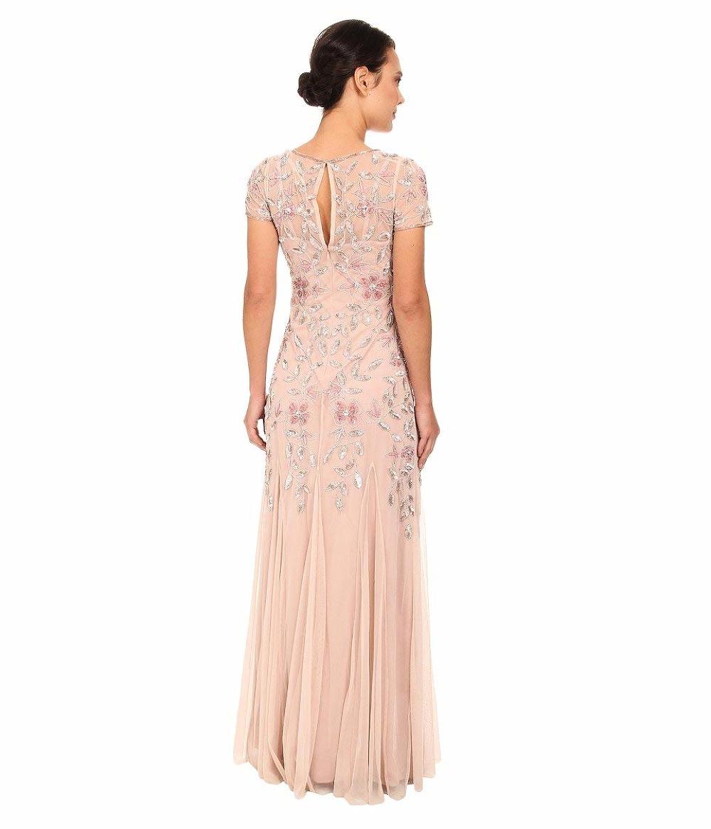 Adrianna Papell Floral Beaded Godet Gown - Blush Pink