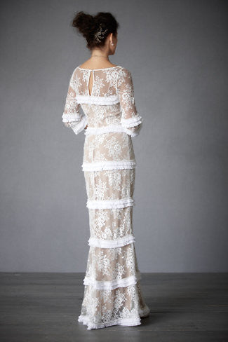 esprit white lace dress 44204: Jersey Fit and Flare Gown with Lace and Point D'esprit