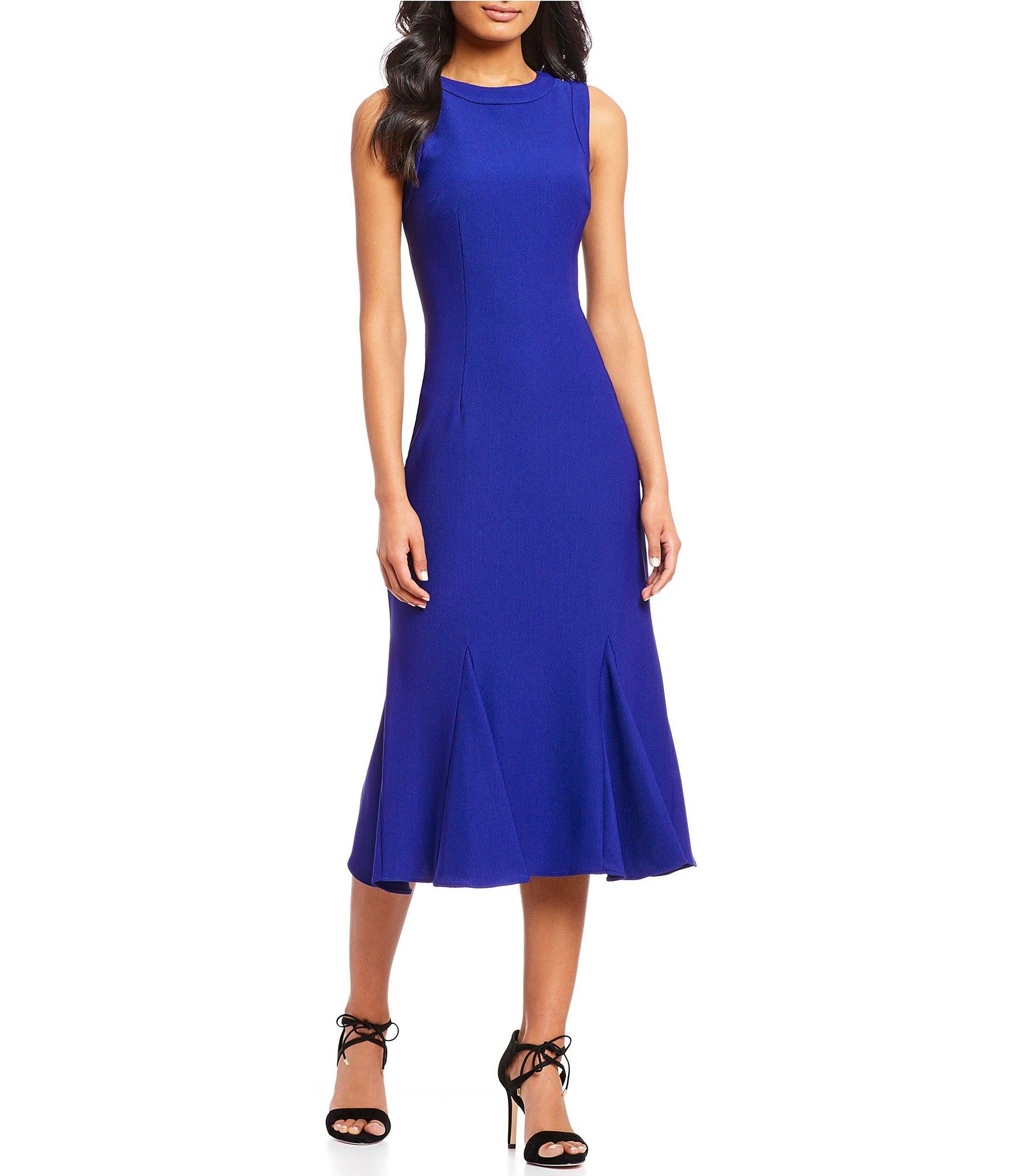 Adrianna Papell Daphne Ribbed Godet Dress Gulf Blue Adinas Bridal