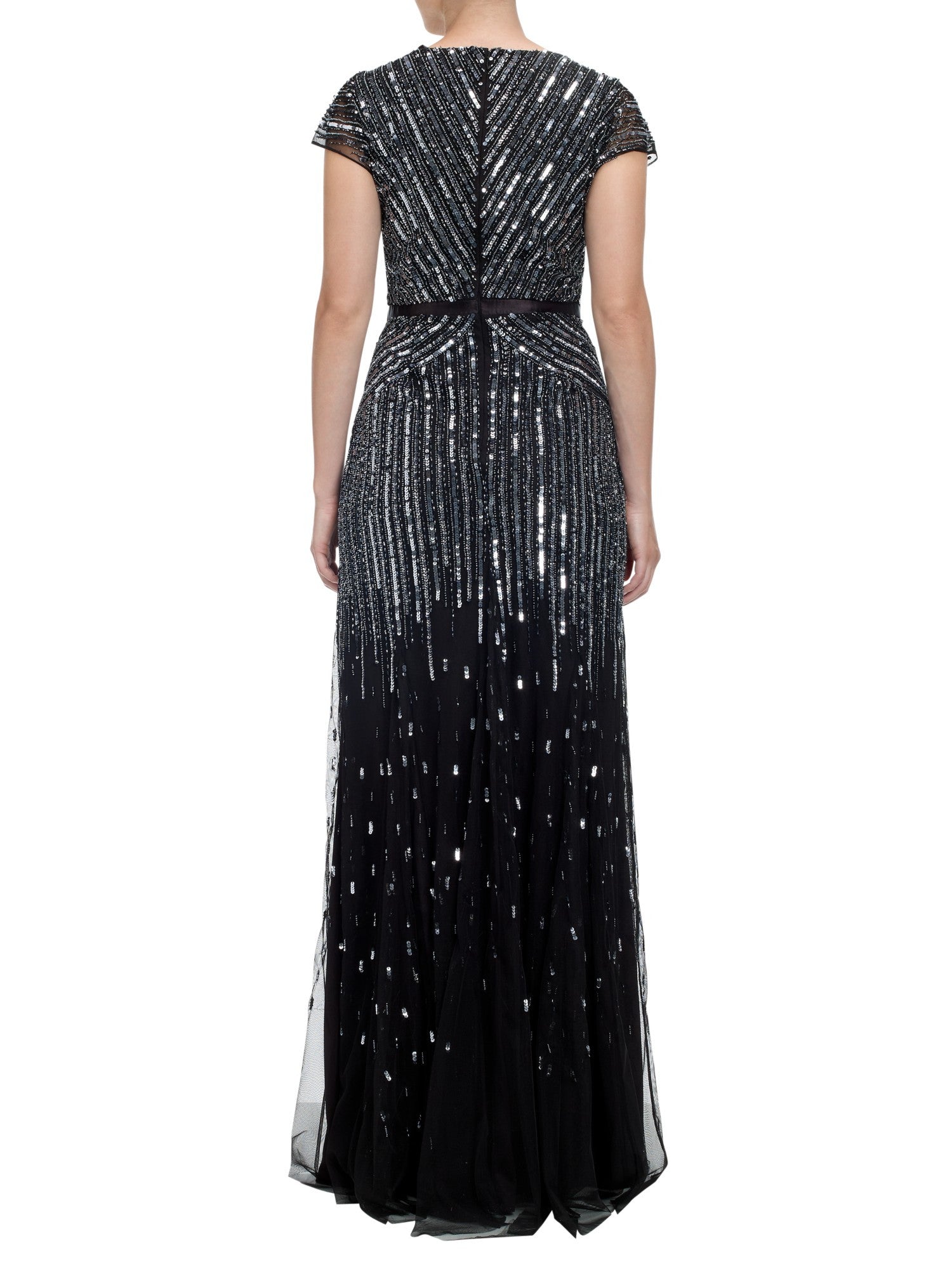 Adrianna Papell Beaded V-Neck Gown, Gunmetal Size (0) Adrianna Papell Beaded V-Neck Gown, Gunmetal Size (0)
