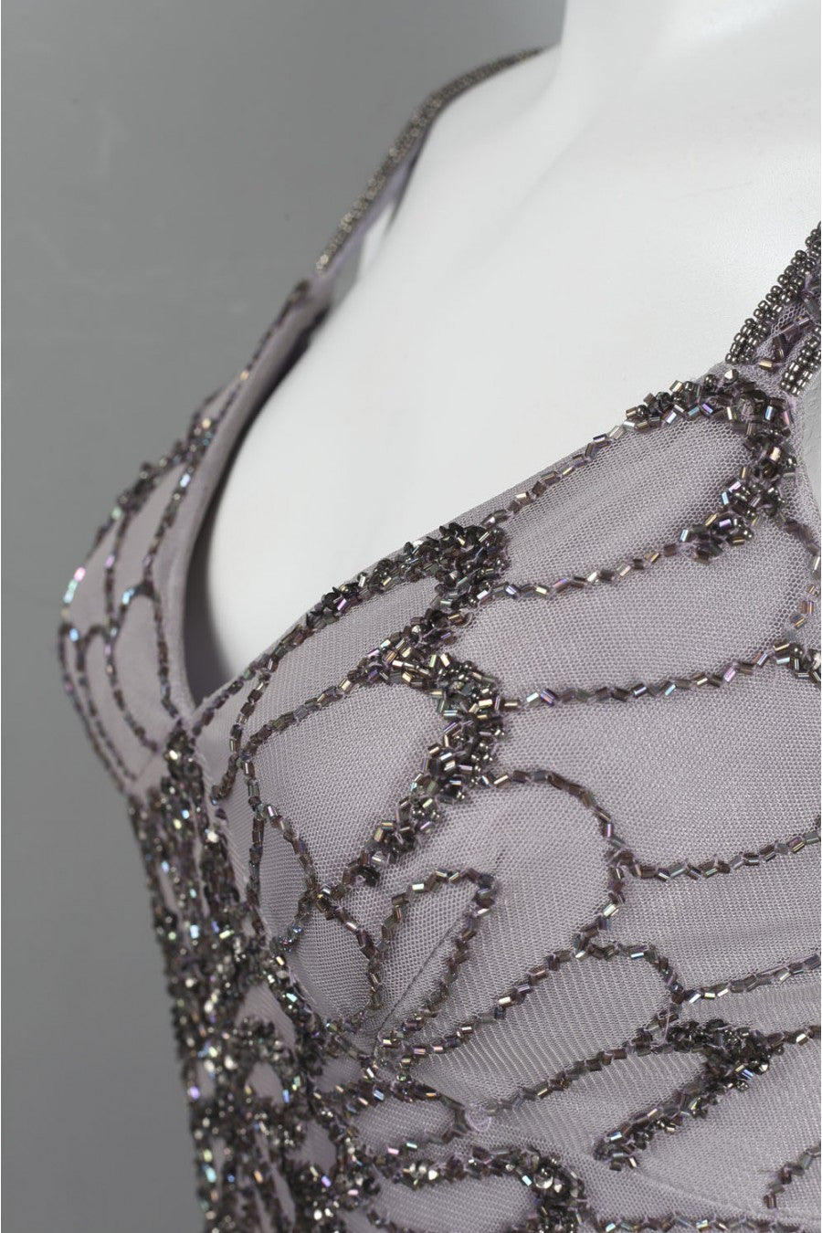 Adrianna Papell Beaded Backless Mesh Art Deco Gown - Heather Grey - Adinas Bridal Adrianna Papell Beaded Backless Mesh Art Deco Gown - Heather Grey - Adinas Bridal