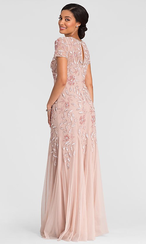 Adrianna Papell Floral Beaded Godet Gown - Blush Pink