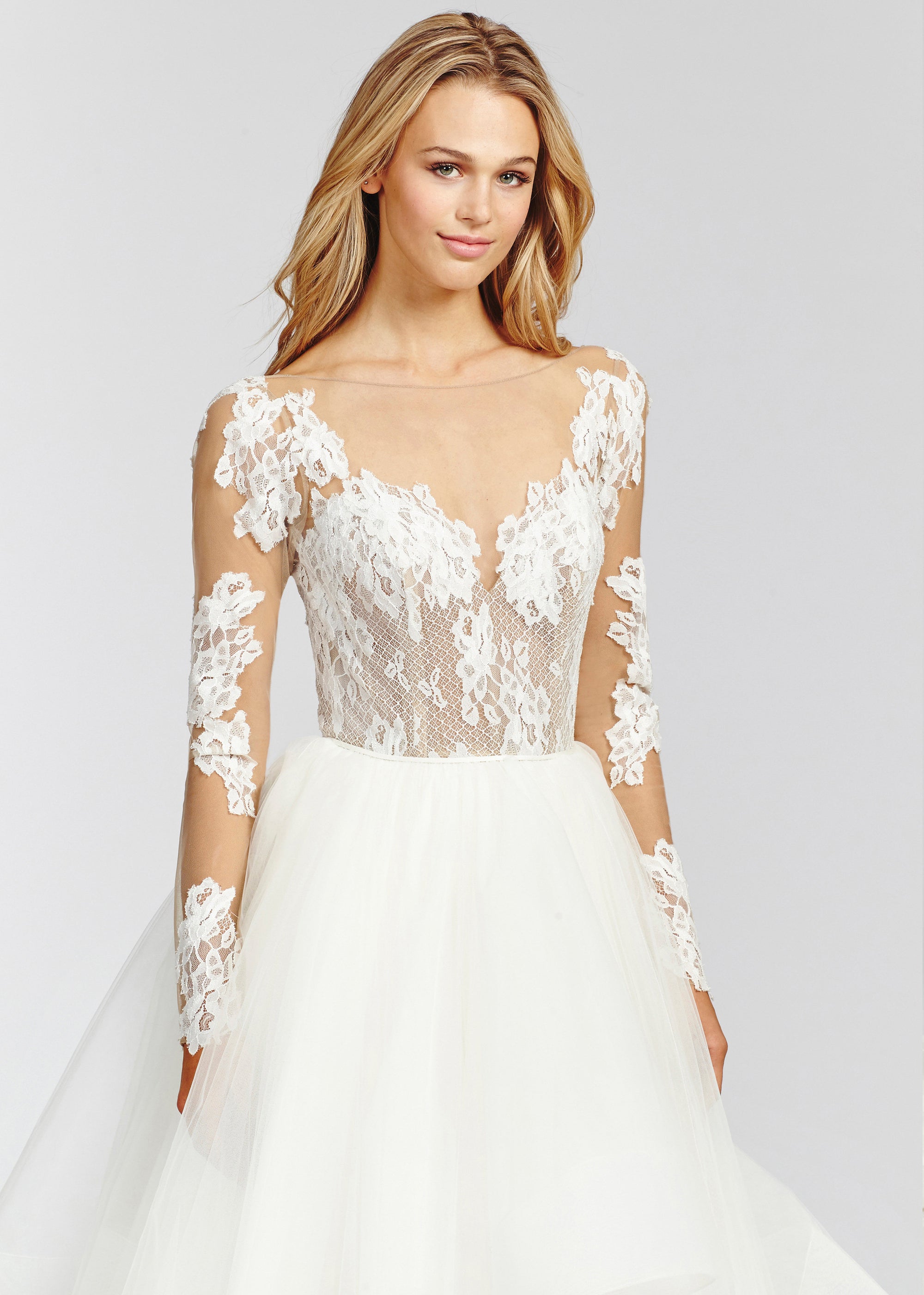 hayley paige long sleeve dress The Gown Gallery