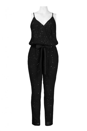 Donna Morgan Sequin Wrap Formal Jumpsuit - Black