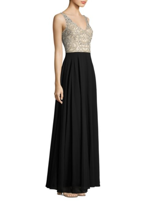 BHLDN Aidan Mattox Regina Gown - Champagne & Black - Adinas Bridal BHLDN Aidan Mattox Regina Gown - Champagne & Black - Adinas Bridal