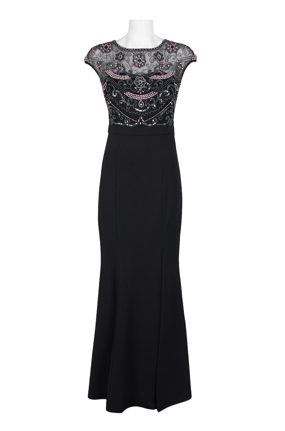 Aidan Mattox Cap-Sleeve Pearly Beaded-Bodice Gown - Black - Adinas Bridal Aidan Mattox Cap-Sleeve Pearly Beaded-Bodice Gown - Black - Adinas Bridal