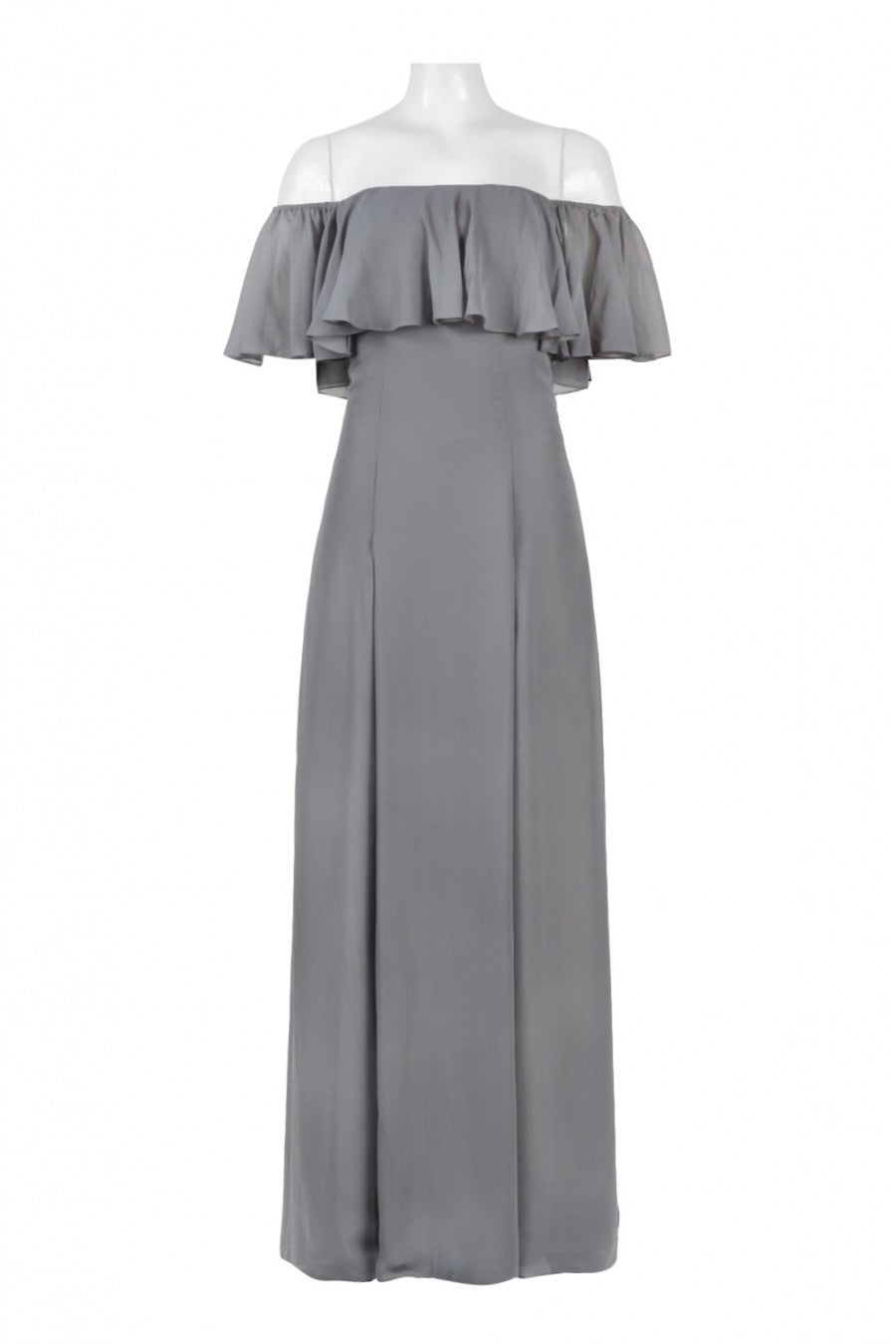 Monique Lhuillier Off the Shoulder Chiffon Gown - Steel Gray - Adinas Bridal Monique Lhuillier Off the Shoulder Chiffon Gown - Steel Gray - Adinas Bridal