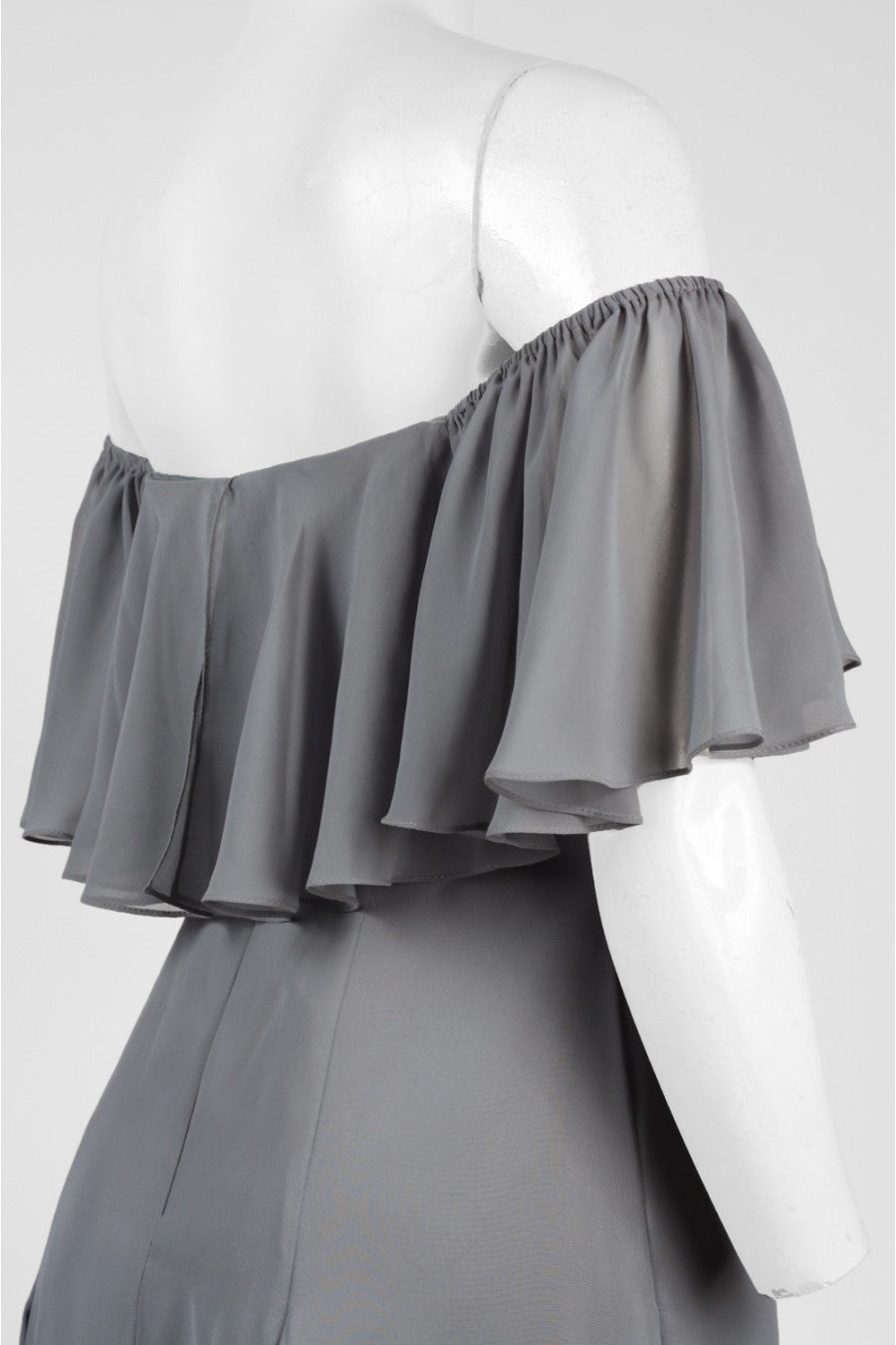 Monique Lhuillier Off the Shoulder Chiffon Gown - Steel Gray - Adinas Bridal Monique Lhuillier Off the Shoulder Chiffon Gown - Steel Gray - Adinas Bridal